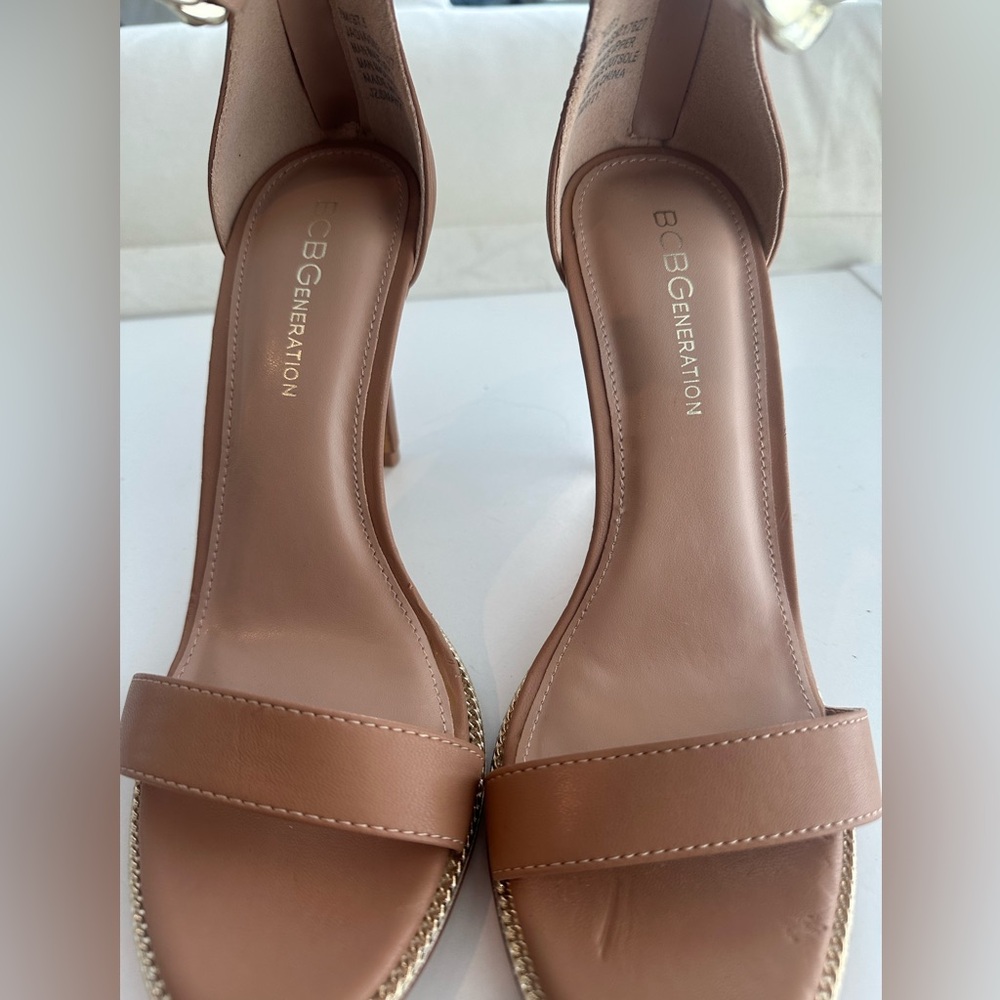 Tan Chain-Embellished Heels - Picture 8 of 8